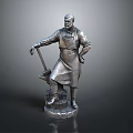 Detailed Silver Metal Blacksmith Sculpture Standing With Apron Hammer And Anvil