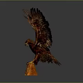 Flying Animal Eagle Wooden Sculpture With Spread Wings And Detailed Feathers Standing On Wood Base