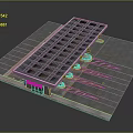 Metal Grid Structure On Concrete Platform With Support Base And Drainage Lines