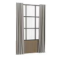 Gray Curtains With Vertical Bar Window And Wooden Base Home Decor 3d model
