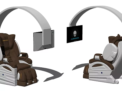 Modern Ergonomic Massage Chair With Curved Frame And Brown White Upholstery 3d model
