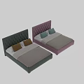 Modern Pink Tufted Upholstered Double Bed With Light Gray Bedding And Two Gray Decorative Pillows 3d model