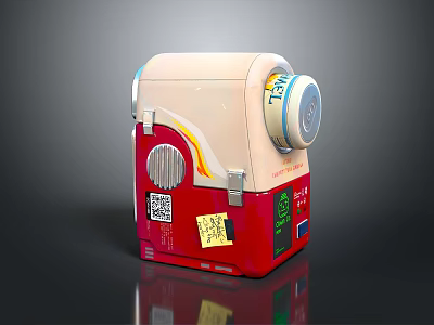 Portable Beige Red Electronic Device With TEN Logo QR Code And Stickers 3d model