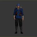 Construction Worker Figure In Blue Uniform With Hard Hat And Tool Belt