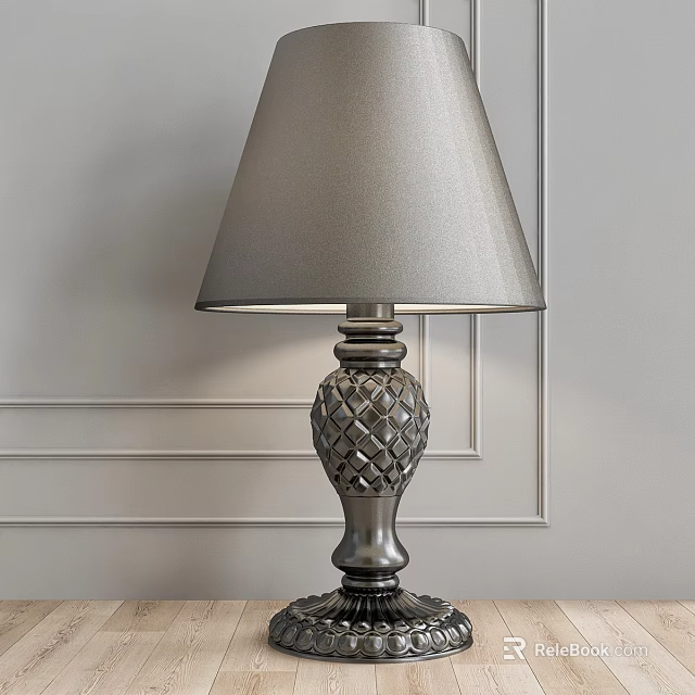 Stylish Silver Table Lamp With Gray Lampshade And Pineapple Textured Base 3d model 