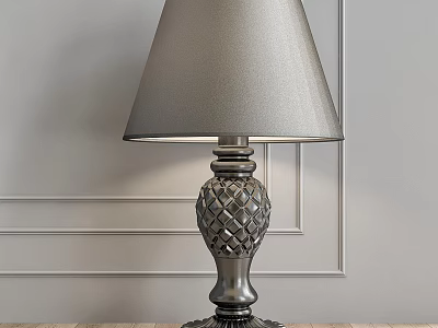 Stylish Silver Table Lamp With Gray Lampshade And Pineapple Textured Base 3d model