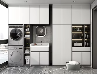 Modern Washing Machine Cabinet Balcony Washer Dryer Balcony Cabinet Mop Pool 3d model
