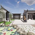 Traditional Chinese Ancient Building Siheyuan Courtyard With White Walls Black Tiles And Garden Plants