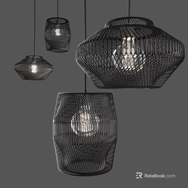 Modern Woven Pendant Lights For Interior With Various Shapes And Illuminated Design 3d model 