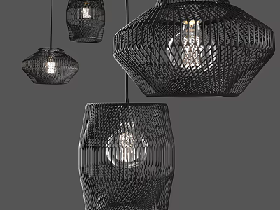 Modern Woven Pendant Lights For Interior With Various Shapes And Illuminated Design 3d model