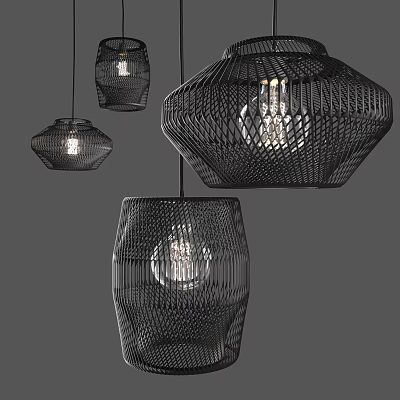 Modern Woven Pendant Lights For Interior With Various Shapes And Illuminated Design 3d model
