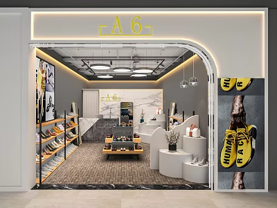 A6 Modern Shoe Store Interior With Shoe Displays Shelves And Lighting 3d model