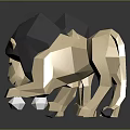 Low Poly Lion Figurines On Reflective Surface With Dark Background 3d model