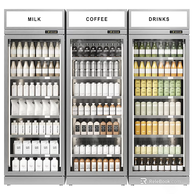 Neatly Arranged Display Shelves With Various Colored Bottled Beverages In Retail Store 3d model 