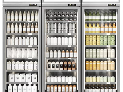 Neatly Arranged Display Shelves With Various Colored Bottled Beverages In Retail Store 3d model