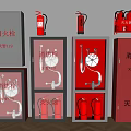 Fire Safety Equipment Collection With Hydrants Cabinets And Red Fire Extinguishers 3d model