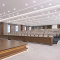 Modern Conference Room Interior With Theater Style Seats Wooden Podium And Ceiling Lights