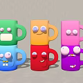 Colorful Cartoon Face Mugs With Different Playful Expressions And Bright Hues