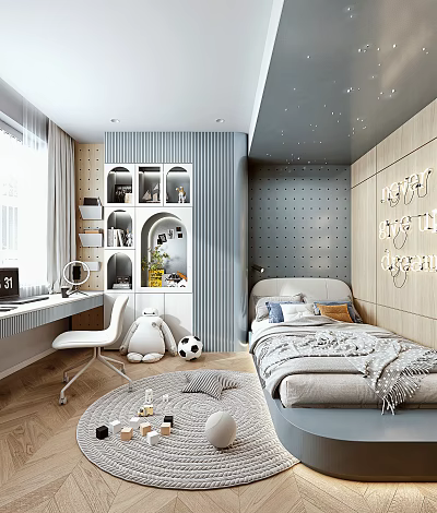 Modern Tatami Bedroom Interior Design With Wooden Flooring And Built In Storage 3d model