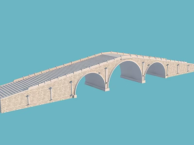 Classic Stone Arch Bridge With Three Arches And Stone Slab Deck Structure 3d model