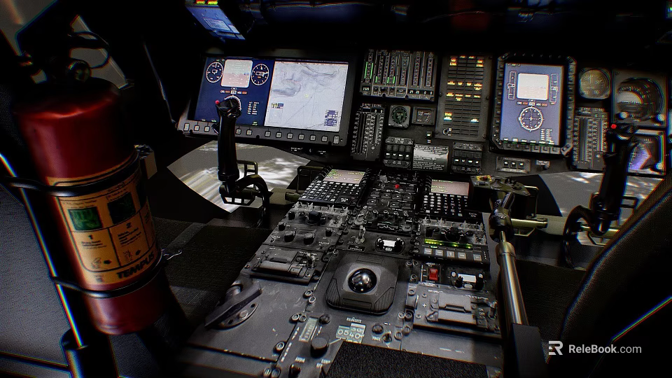 Aircraft Cockpit Control Panel With Digital Displays Buttons And Control Levers 3d model 