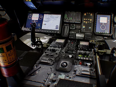 Aircraft Cockpit Control Panel With Digital Displays Buttons And Control Levers 3d model