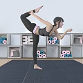 Women Practicing Yoga Poses On Mat In Indoor Studio With Plants And Shelves