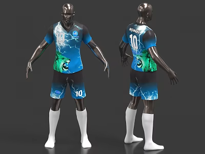 Blue Soccer Jersey With Green Pattern Number 10 Front And Back View 3d model