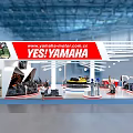 Yamaha Exhibition Booth Featuring Curved Canopy Displaying Motorcycles And Brand Logos