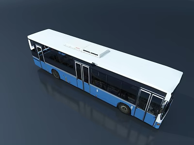 Blue And White City Bus With Modern Sleek Body And Large Windows Design 3d model