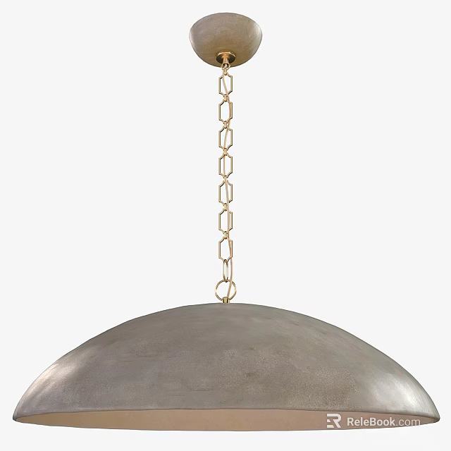 Modern Pendant Light With Gold Chain And Silver Dome Shade Hanging In Interior 3d model 