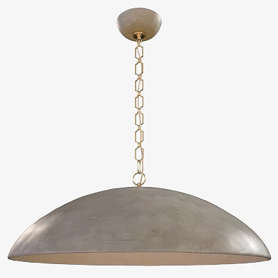 Modern Pendant Light With Gold Chain And Silver Dome Shade Hanging In Interior 3d model