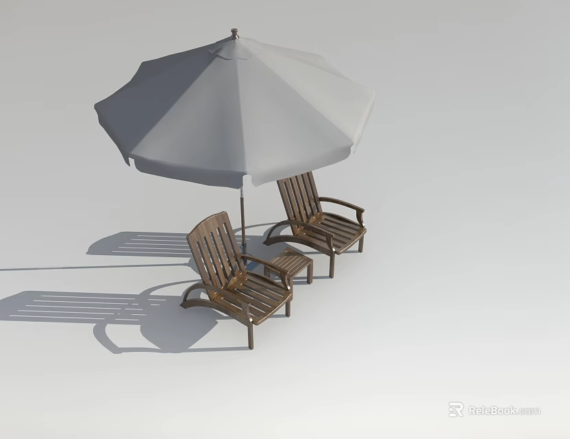 Outdoor Table with Wooden Chairs and Gray Umbrella for Patio Garden Relaxation 3d model 