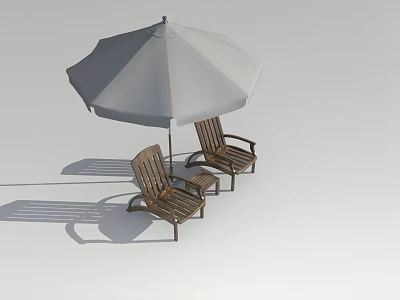 Outdoor Table with Wooden Chairs and Gray Umbrella for Patio Garden Relaxation 3d model