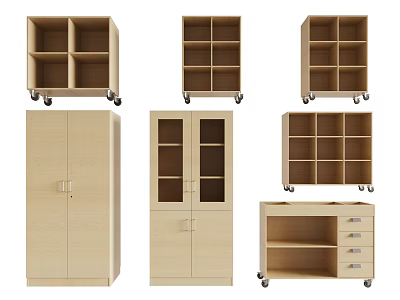 Light Wood Modern Bookcases With Wheels Glass Doors Drawers And Various Styles 3d model