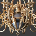 Elegant Ornate Golden Chandelier With Intricate Design Multiple Arms And Candle Shaped Bulbs