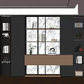 Modern Dark Decorative Cabinet With Marble Panels Drawers And Decorative Items