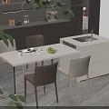 Modern Kitchen Interior With White Island Counter Dining Table And Chairs 3d model