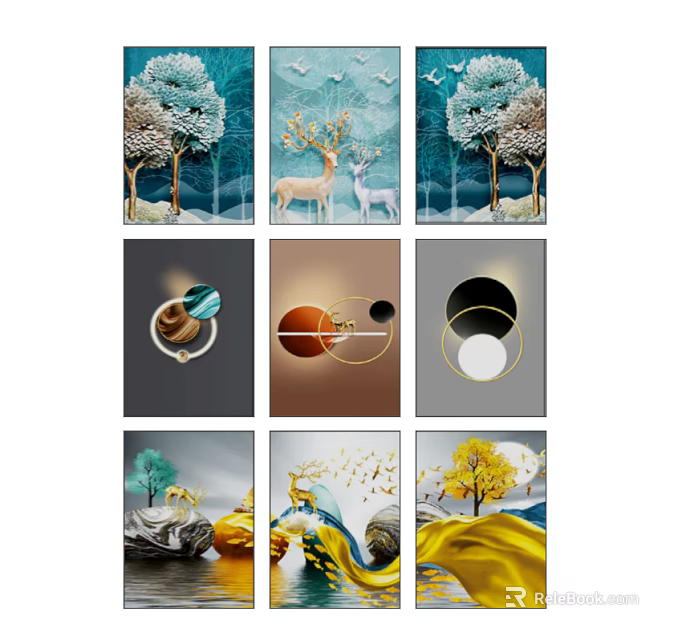 Decorative Wall Art Collection Featuring Nature Themes Abstract Geometric And Modern Designs 3d model 