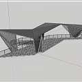 Modern Pergola with Geometric Roof Design Metal Frame and Stone Slab Floor