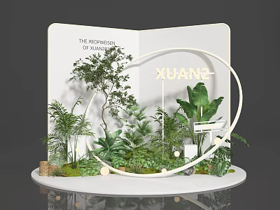 Scenic Photo Spot With Lush Green Plants Circular Frame And White Backdrop 3d model