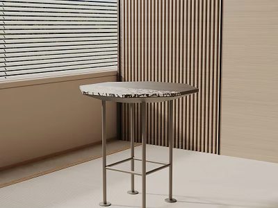 Modern Side Table With Marble Top And Metal Legs By Window With Blinds 3d model