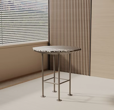 Modern Side Table With Marble Top And Metal Legs By Window With Blinds 3d model
