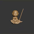 Decorative Golden Monkey Statue Holding Stick Sitting On Ornate Cloud Base