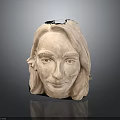 Woman's Head Sculpture With Long Hair Serene Expression Clay Material Dark Background Top Opening Design