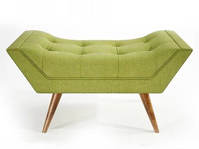Modern Green Tufted Ottoman With Upholstered Seat And Wooden Legs Design 3d model