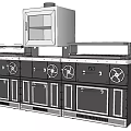 Modern Black Kitchen Appliance With Multiple Drawers And Metal Knobs