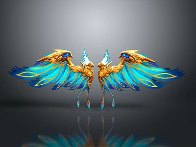 Decorative Household Items With Golden Blue Feather Wings And Symmetric Design 3d model