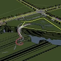 Winding Modern Bridge with Curved Design Surrounded by Lush Greenery Over River