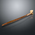 Ancient Human Crafted Tool Featuring Carved Creature Head And Wooden Shaft 3d model
